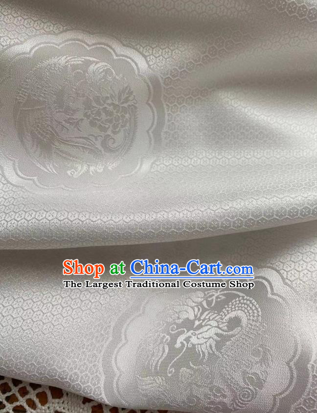 Chinese Classical Dragon Phoenix Pattern White Brocade Cloth Jacquard Tapestry Material Traditional Tang Suit Drapery Silk Fabric