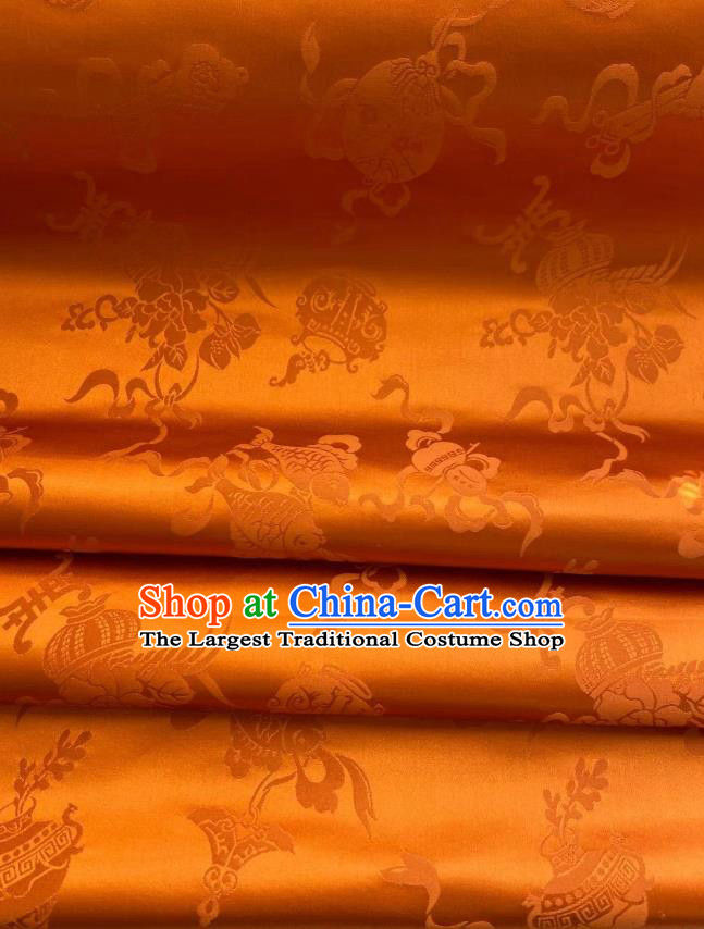 Chinese Silk Fabric Classical Eight Treasures Pattern Golden Brocade Cloth Tapestry Material Traditional Tang Suit Drapery