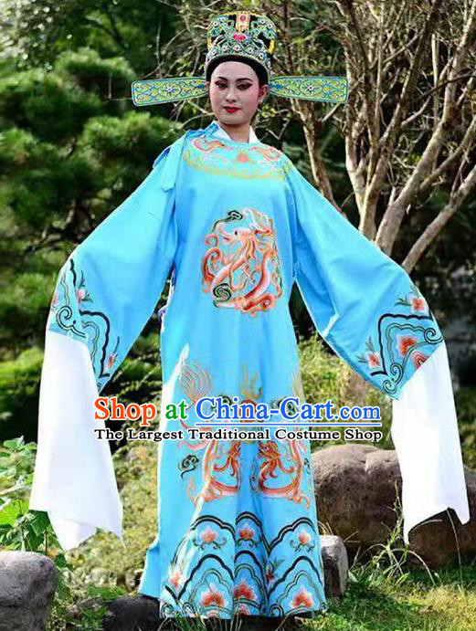 China Shaoxing Opera Scholar Embroidered Clothing Peking Opera Light Blue Official Robe Traditional Beijing Opera Xiaosheng Garment