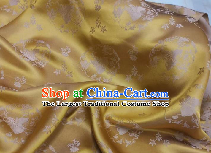 Chinese Traditional Qipao Dress Damask Drapery Golden Silk Fabric Classical Peach Pattern Brocade Cloth Tapestry Material