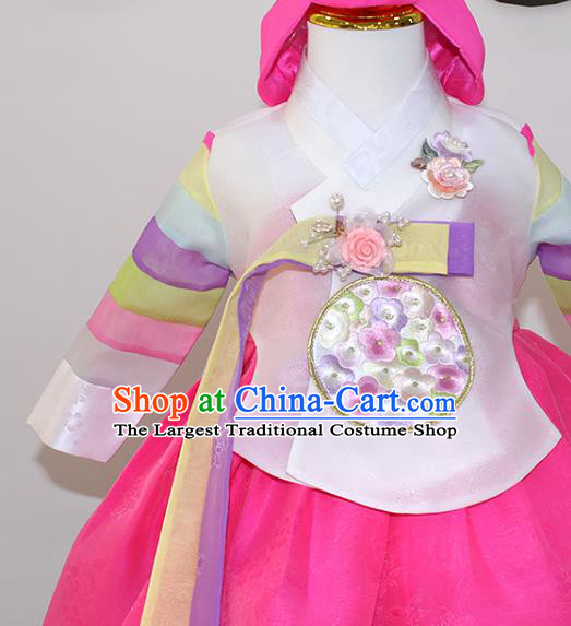 Traditional Korean Fashion Apparels Baby Princess Hanbok Clothing Children Girl White Blouse and Rosy Dress