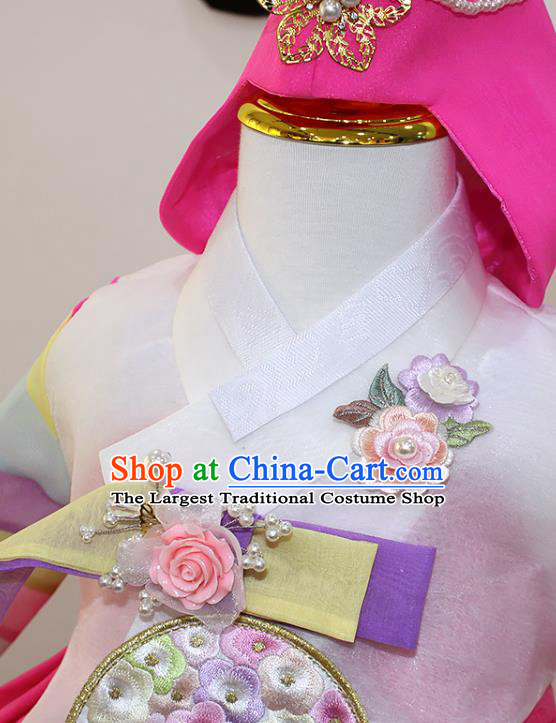 Traditional Korean Fashion Apparels Baby Princess Hanbok Clothing Children Girl White Blouse and Rosy Dress