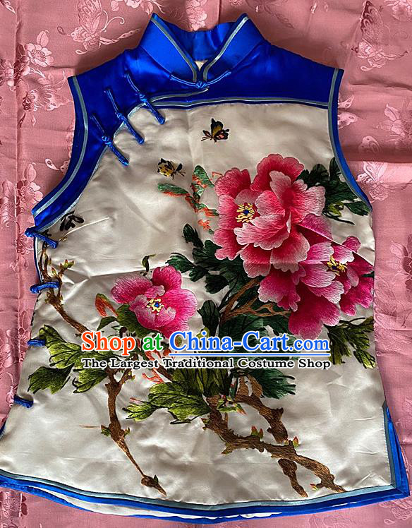 China Traditional Silk Waistcoat National Embroidered Clothing Tang Suit Embroidery Peony Vest