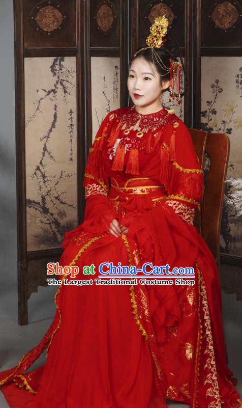 China Traditional Cosplay Ming Dynasty Wedding Clothing Ancient Palace Princess Red Hanfu Dress Garments