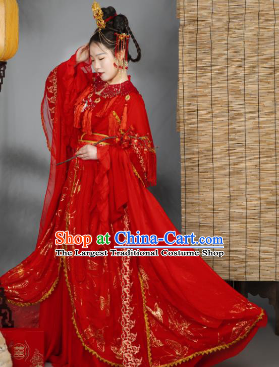 China Traditional Cosplay Ming Dynasty Wedding Clothing Ancient Palace Princess Red Hanfu Dress Garments