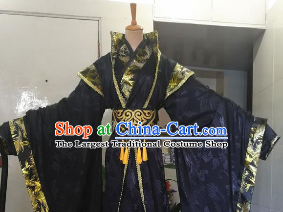 Chinese Drama Cosplay Emperor Apparels Qin Dynasty Monarch Garment Costumes Ancient King Black Hanfu Clothing