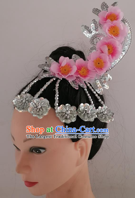 China Traditional Yangko Dance Hair Stick Woman Classical Dance Hair Accessories Folk Dance Pink Plum Headwear