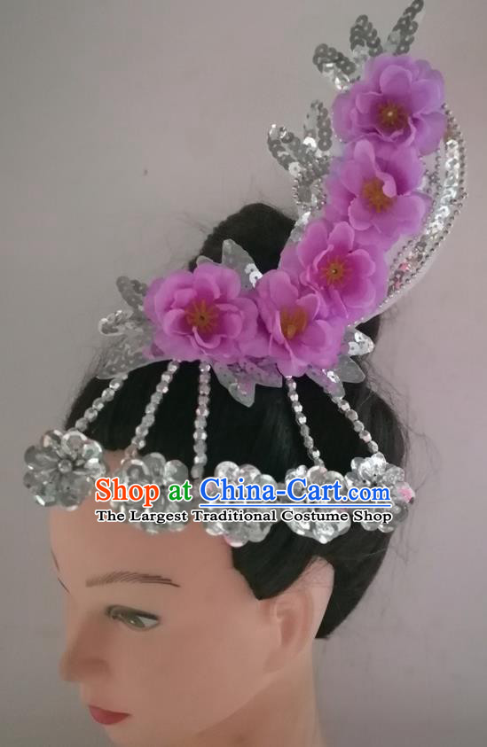 China Folk Dance Purple Plum Headwear Traditional Yangko Dance Hair Stick Woman Classical Dance Hair Accessories