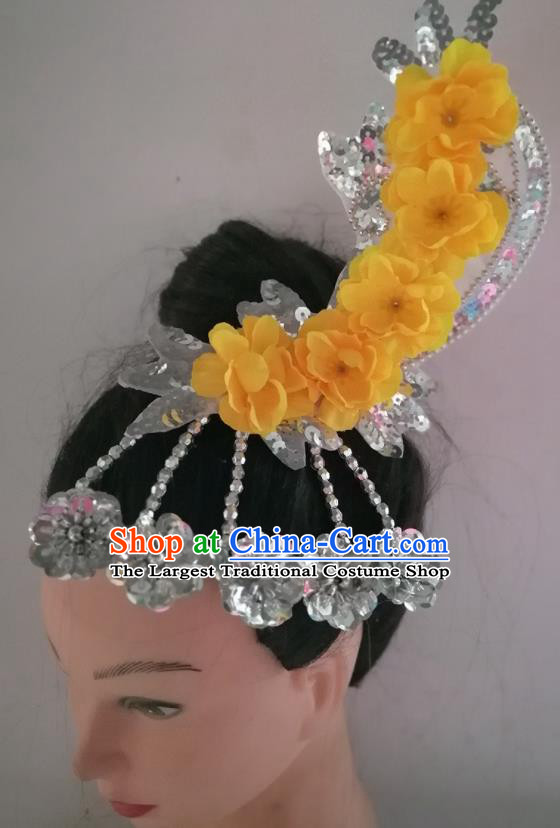 China Classical Dance Yellow Plum Hair Accessories Folk Dance Headpiece Traditional Woman Yangko Dance Hair Stick