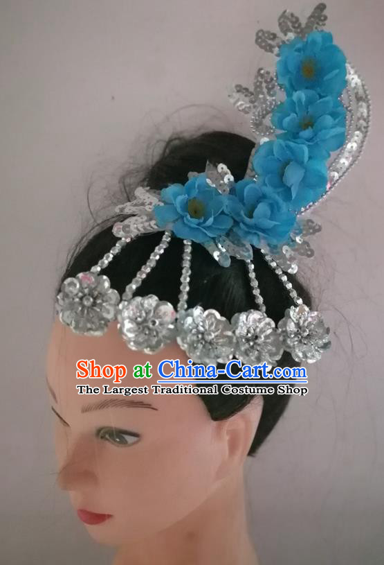 China Folk Dance Blue Plum Hair Accessories Traditional Woman Yangko Dance Hair Stick Classical Dance Headpiece