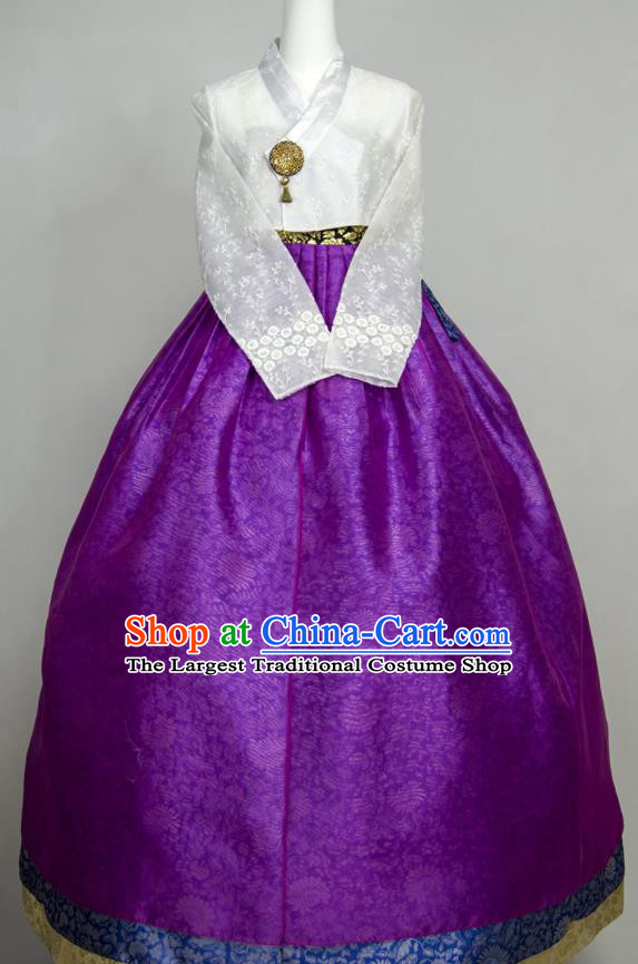 Korea Court Hanbok White Blouse and Purple Dress Korean Traditional Dance Clothing Wedding Bride Fashion Costumes