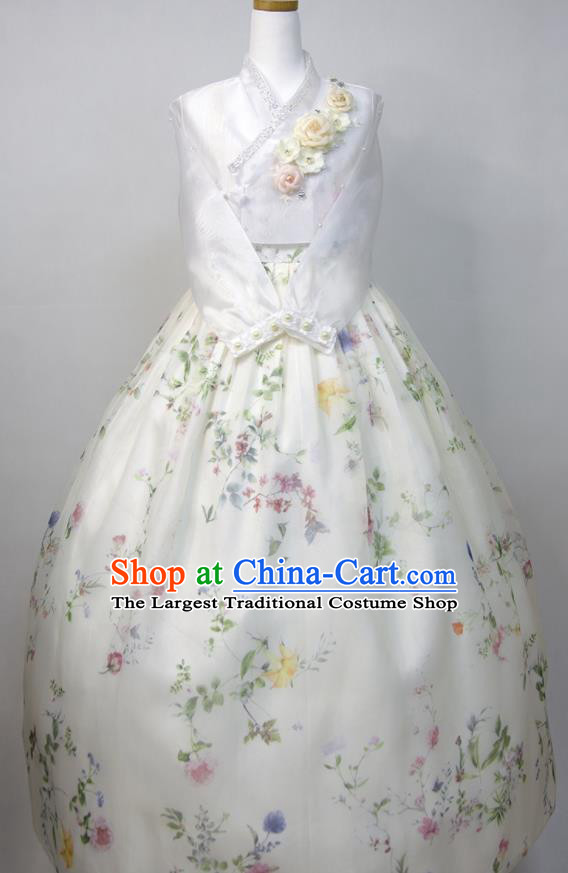 Korea Wedding Fashion Costumes Korean Bride Hanbok White Blouse and Dress Traditional Festival Clothing