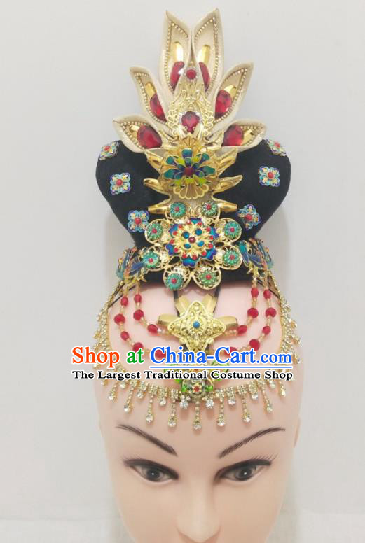 Chinese Woman Group Dance Hair Accessories Traditional Dunhuang Flying Dance Hairpieces Classical Dance Wigs