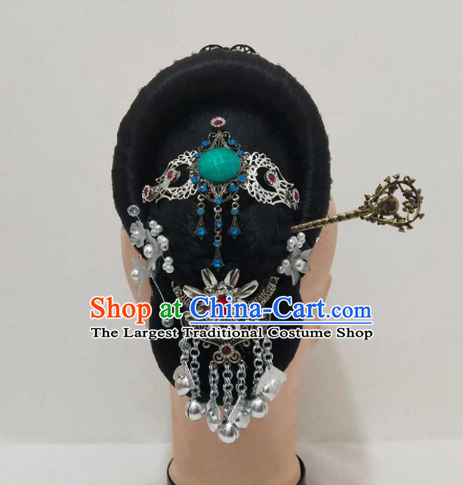 Chinese Woman Solo Dance Hair Accessories Traditional Stage Performance Hairpieces Classical Dance Wigs and Hairpins