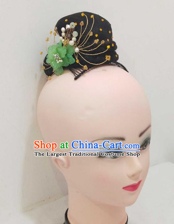 Chinese Female Solo Dance Hair Accessories Traditional Stage Performance Fan Dance Hairpieces Classical Dance Wigs Chignon