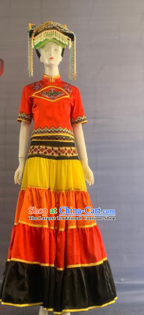 Chinese Yi Nationality Dance Clothing Minority Folk Dance Dress Uniforms Sichuan Ethnic Torch Festival Garment Costumes and Headwear