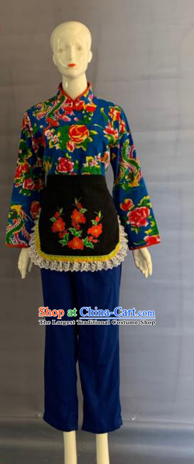 China Folk Dance Garment Costumes Traditional Yangko Dance Navy Outfits Clothing