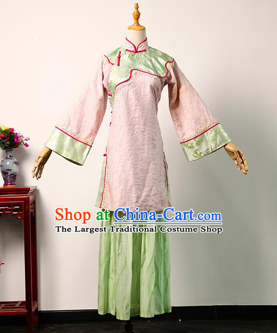China Ancient Young Mistress Pink Blouse and Green Skirt Qing Dynasty Garments Traditional Drama Da Zhai Men Noble Lady Clothing