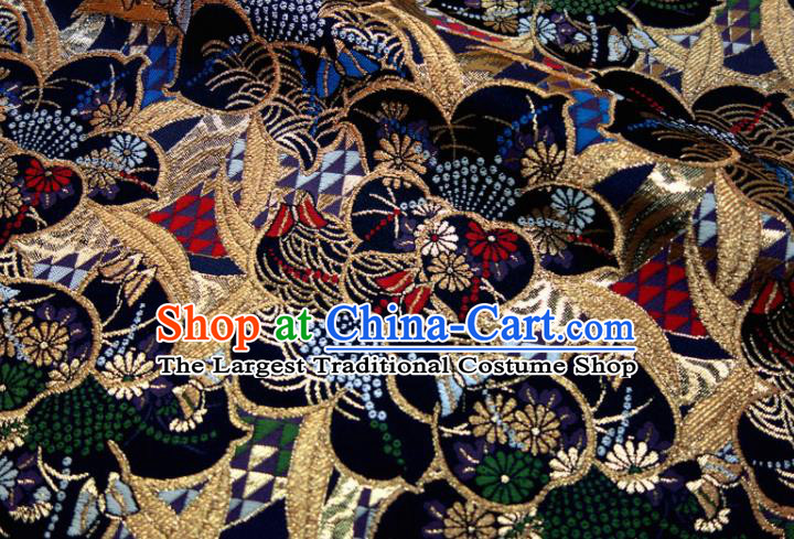 Japanese Nishijin Tapestry Classical Flowers Pattern Damask Traditional Kimono Satin Cloth Black Brocade Fabric