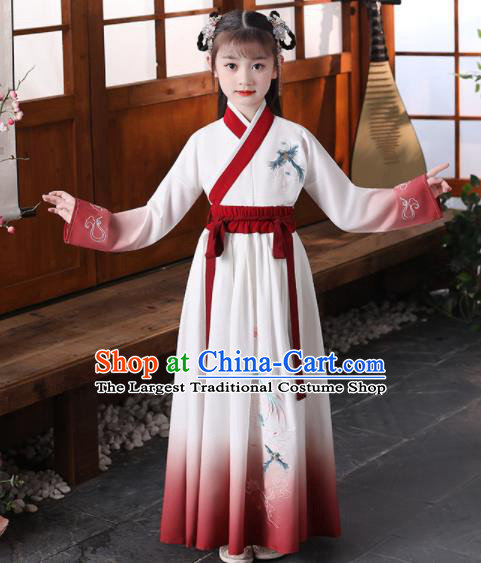 Chinese Children Classical Dance Performance Clothing Traditional Embroidered Red Hanfu Dress Girl Princess Garments