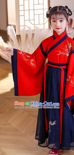 Chinese Traditional Performance Red Hanfu Dress Ancient Girl Student Garments Children Classical Dance Clothing