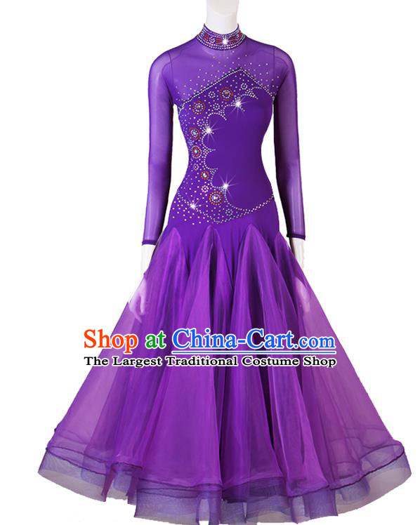 Professional Waltz Dance Costume International Dancing Competition Clothing Modern Dance Purple Dress Women Ballroom Dance Fashion