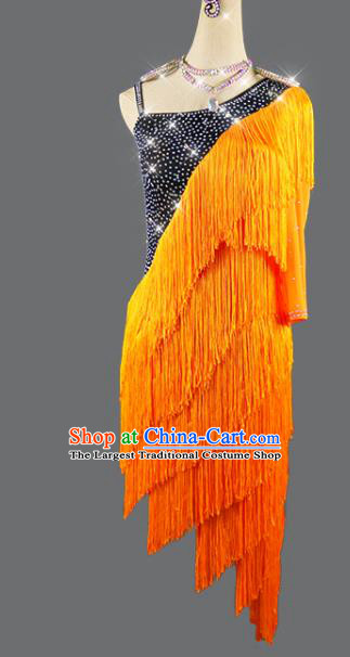 Professional Women Cha Cha Sexy Fashion Latin Dance Competition Clothing International Dancing Orange Tassel Dress Rumba Dance Costume