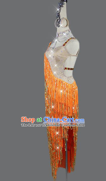 Professional Dancing Garment Latin Dance Competition Orange Tassel Dress Women Rumba Dance Costume Cha Cha Clothing