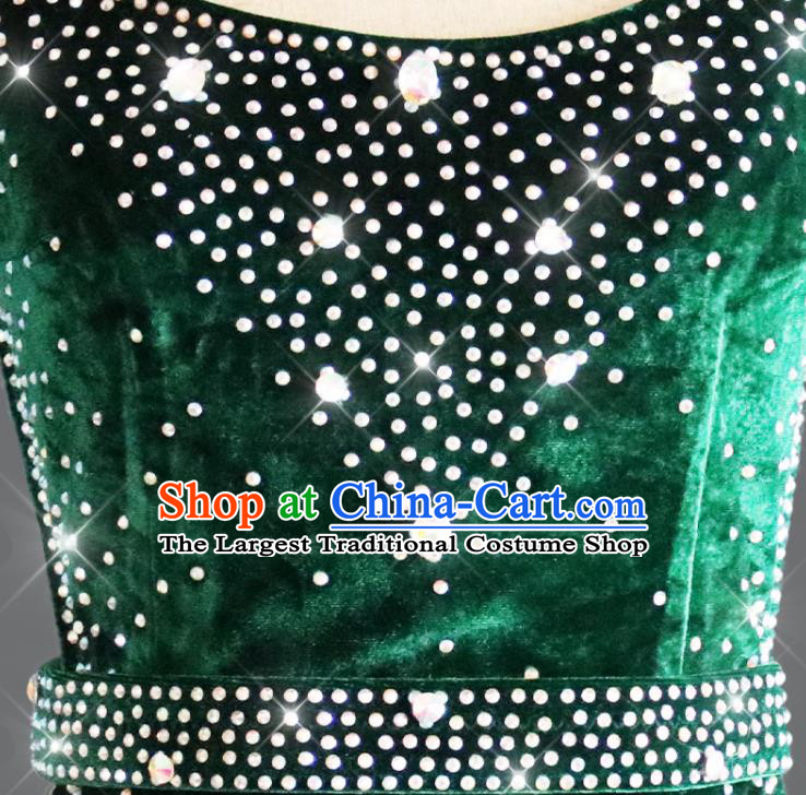Professional Cha Cha Clothing Dancing Garment Latin Dance Competition Green Velvet Dress Women Rumba Dance Costume