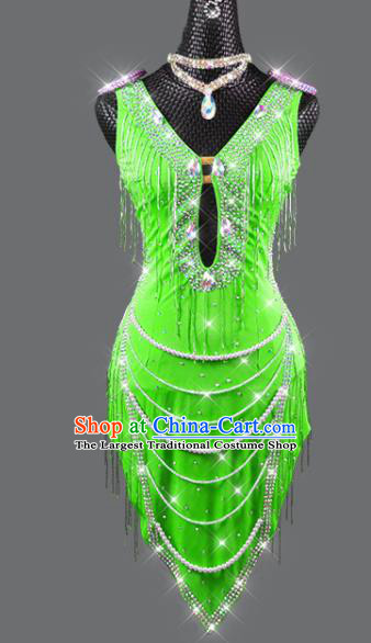 Professional Latin Dance Clothing Rumba Dance Sexy Green Dress Cha Cha Costume Women Dancing Competition Fashion