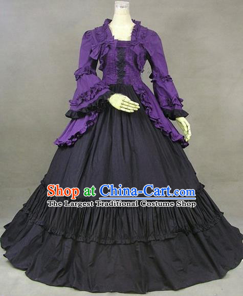 Top British Princess Purple Dress Western Court Formal Costume Stage Performance Full Dress European Middle Ages Garment Clothing