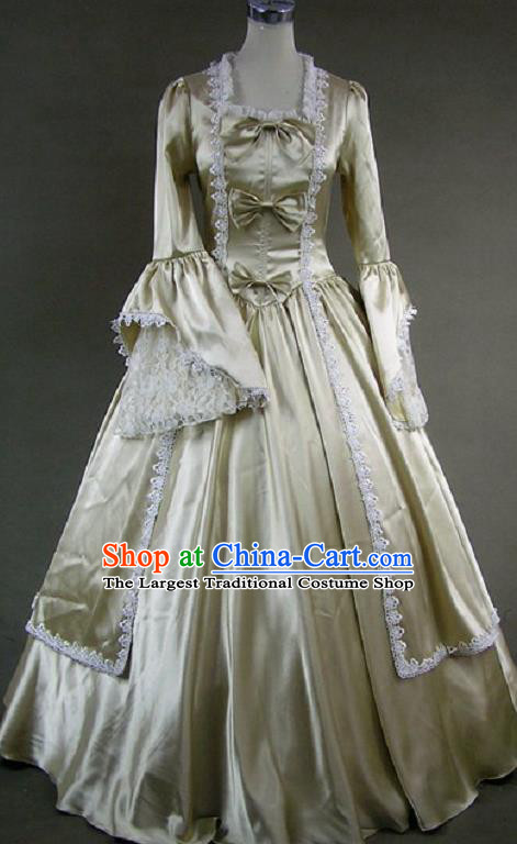 Top European Middle Ages Garment Clothing British Princess Champagne Dress Western Court Formal Costume Stage Performance Full Dress