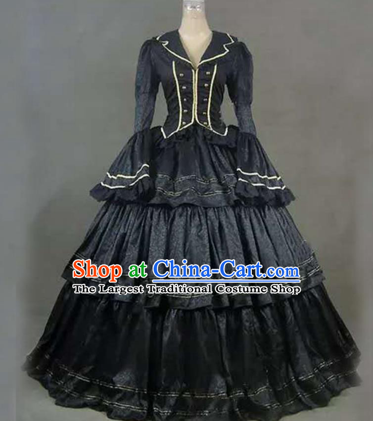 Top European Court Clothing Gothic Princess Black Dress Western Renaissance Garment Costume Opera Performance Full Dress