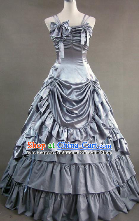 Top Western Opera Stage Full Dress European Noble Woman Clothing Victorian Era Court Grey Dress Halloween Cosplay Garment Costume