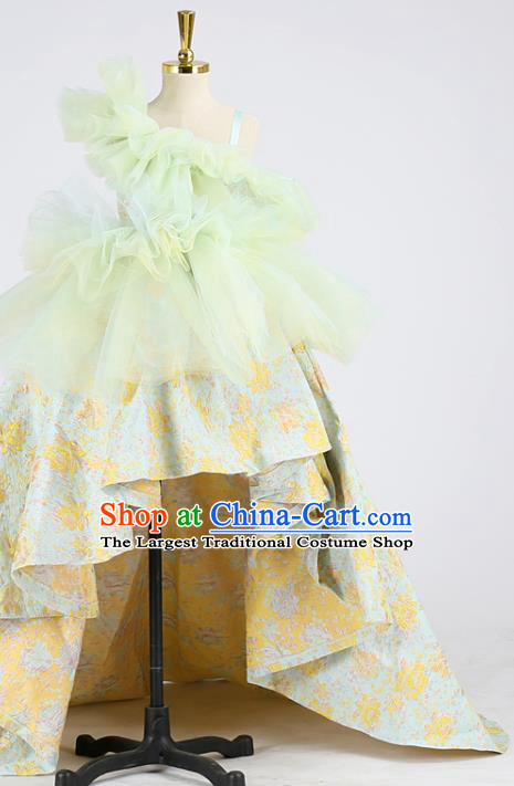 High Girl Catwalks Trailing Clothing Children Compere Garments Compere Formal Costume Stage Show Light Green Full Dress