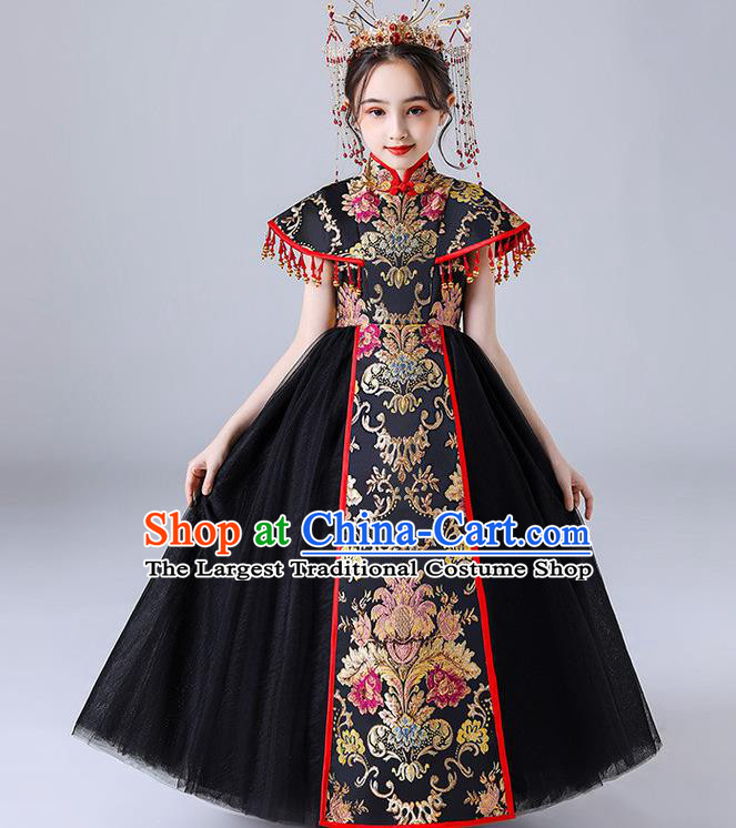China Stage Performance Clothing Children Classical Dance Black Dress Compere Garment Costume Girl Catwalks Formal Dress