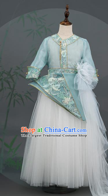 China Classical Dance Blue Dress Chorus Garment Costumes Girl Catwalks Fashion Children Performance Clothing