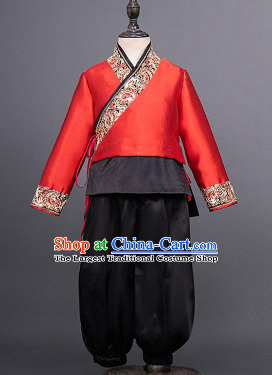 Top China Kid Classical Dance Costumes Chorus Red Uniforms Boys Catwalks Wear Children Tang Suit Clothing