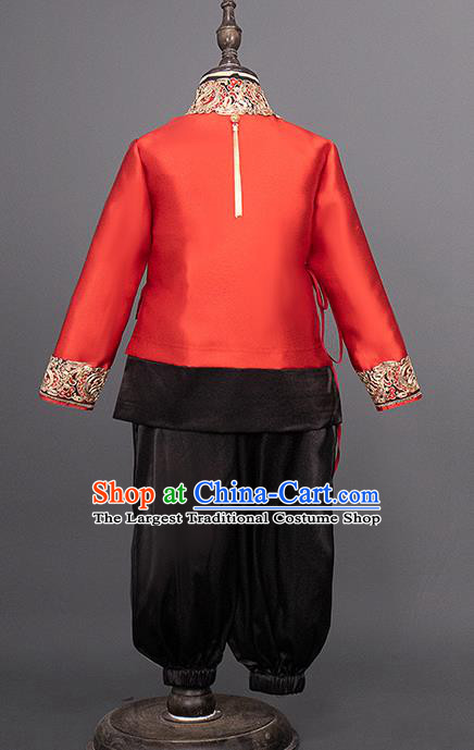 Top China Kid Classical Dance Costumes Chorus Red Uniforms Boys Catwalks Wear Children Tang Suit Clothing