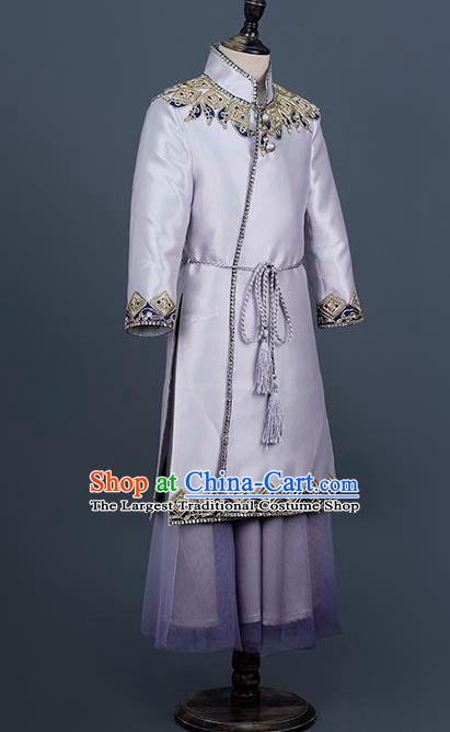 Top China Boys Catwalks Wear Children Tang Suit Clothing Classical Dance Costumes Kid Chorus Lilac Uniforms