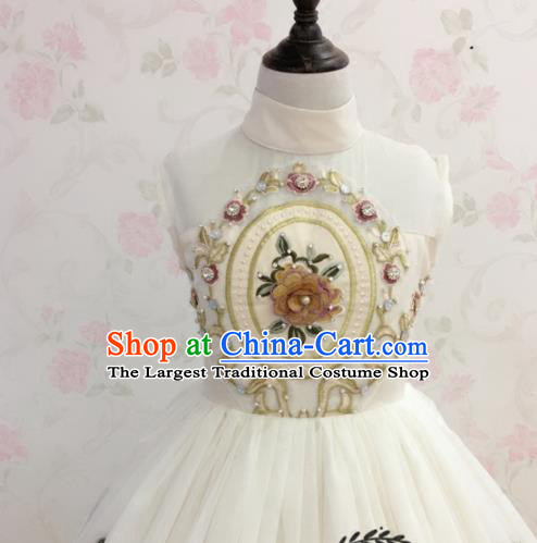 Professional Children Catwalks White Full Dress Piano Recital Garment Costume Girl Stage Show Clothing Princess Fashion