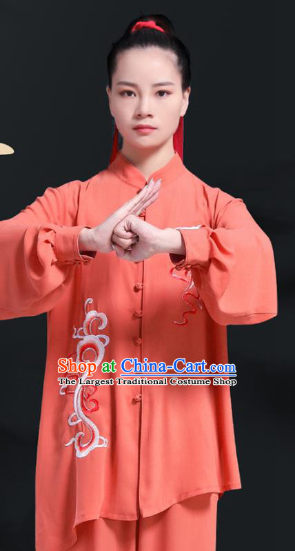Professional Chinese Martial Arts Embroidered Pink Outfits Tai Chi Performance Costumes Kung Fu Wushu Competition Uniforms Tai Ji Clothing