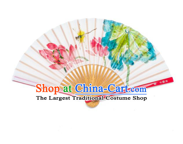 Handmade Chinese Bamboo Fan Female Paper Accordion Craft Fans Colorful Painting Lotus Folding Fan