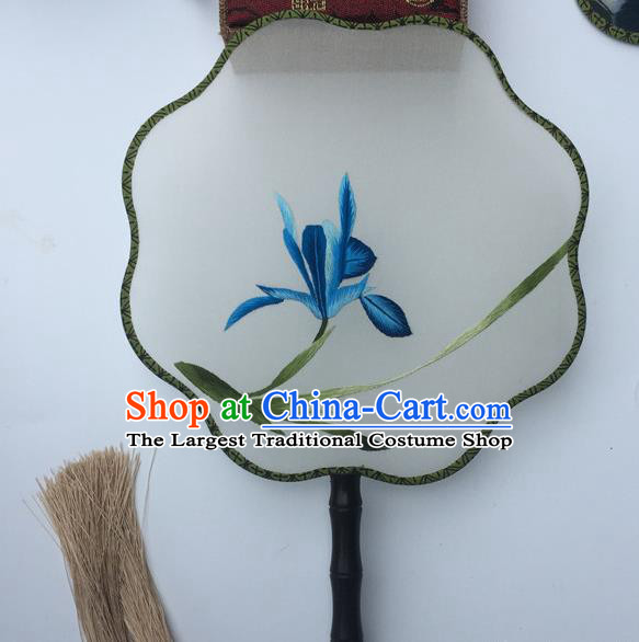 China Vintage Double Sided Fan Suzhou Embroidery Orchids Palace Fan Traditional Cheongsam Fan Handmade Craft Silk Fans