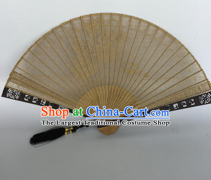 Handmade Chinese Ancient Swordsman Folding Fan Carving Craft Accordion Sandalwood Fans