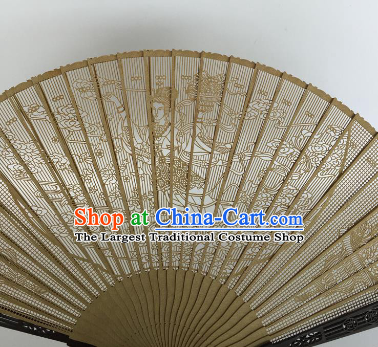 Handmade Chinese Carving Flowers Fairy Accordion Craft Fans Sandalwood Folding Fan Ancient Swordsman Fan