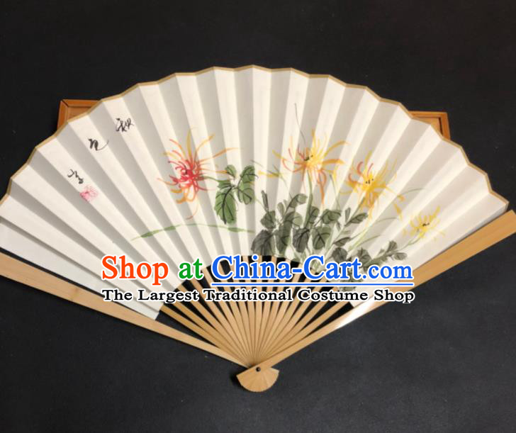 Handmade Chinese Craft Fans Ink Painting Chrysanthemum Folding Fan Ancient Swordsman Fan Xuan Paper Accordion