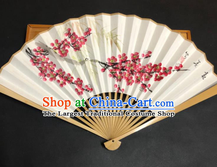 Handmade Chinese Xuan Paper Accordion Craft Fans Ink Painting Plum Blossom Folding Fan Ancient Swordsman Fan
