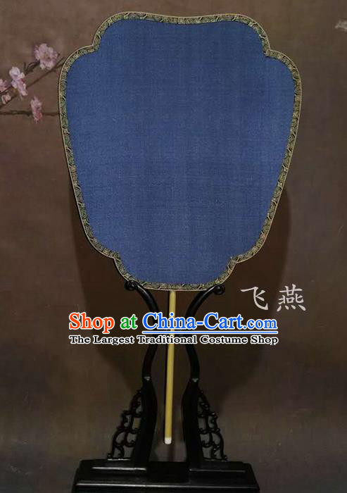 China Handmade Palace Fan Ancient Princess Fan Traditional Ming Dynasty Court Fan Vintage Suzhou Blue Silk Fan