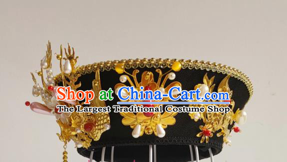 China Ancient Manchu Woman Golden Phoenix Hair Crown Traditional Drama Ruyi Royal Love in the Palace Hair Accessories Qing Dynasty Imperial Consort Hat Headdress